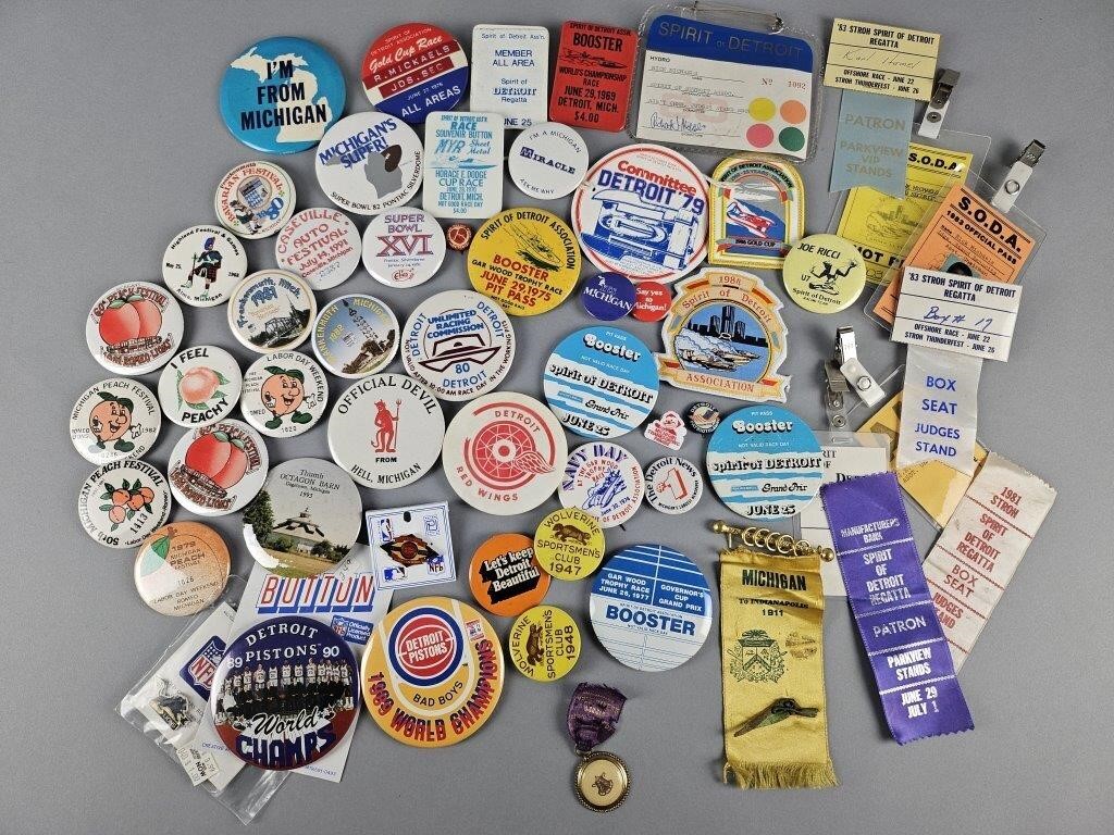 Vintage Michigan & Detroit Event Pinbacks & More!