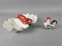 Vtg Metlox Lobster & Enesco Rooster Pottery