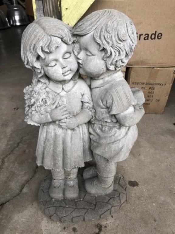 Concrete Boy & Girl Statue (25" Tall)