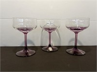 3 Fostoria Corasage Plum Champagne Glasses