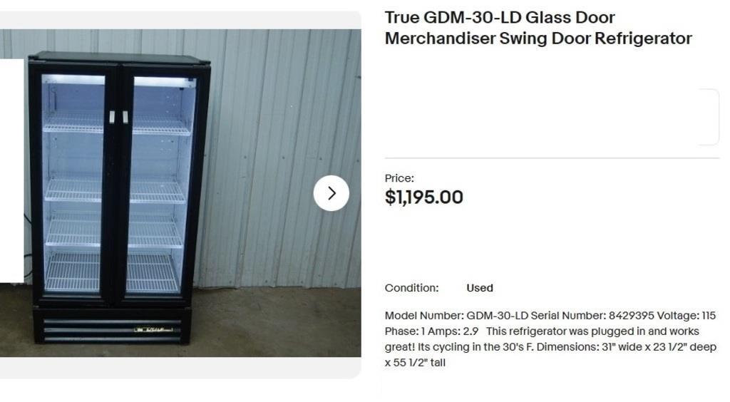 True GDM-30-LD Glass Door Refrigerator Used