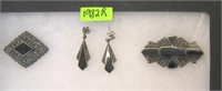 Sterling silver and marcasite pins and earrings