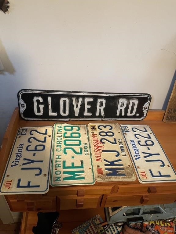 LICENSE PLATES AND SIGN