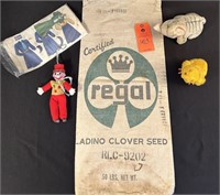 Vintage Toys and Grass Sack