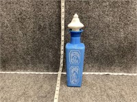 Old Blue Ceramic Liquor Bottle with White Lid