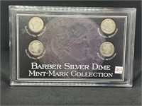 Barber silver dime, mint mark collection