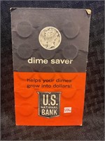 24 Silver dimes in US national Bank dime saver
