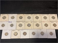 20 assorted silver Roosevelt dimes