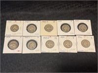 10 assorted date silver Washington quarters