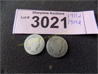 1911 D and 1914 D Barber silver dimes