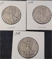 3 WALKING LIBERTY HALF DOLLARS 1944