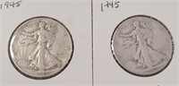 2 WALKING LIBERTY HALF DOLLARS 1945