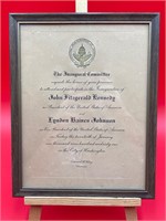 Framed John Kennedy Inauguration Invite