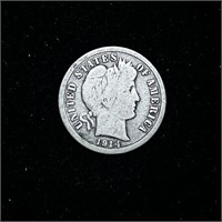 1914-S 90% SILVER BARBER DIME COIN