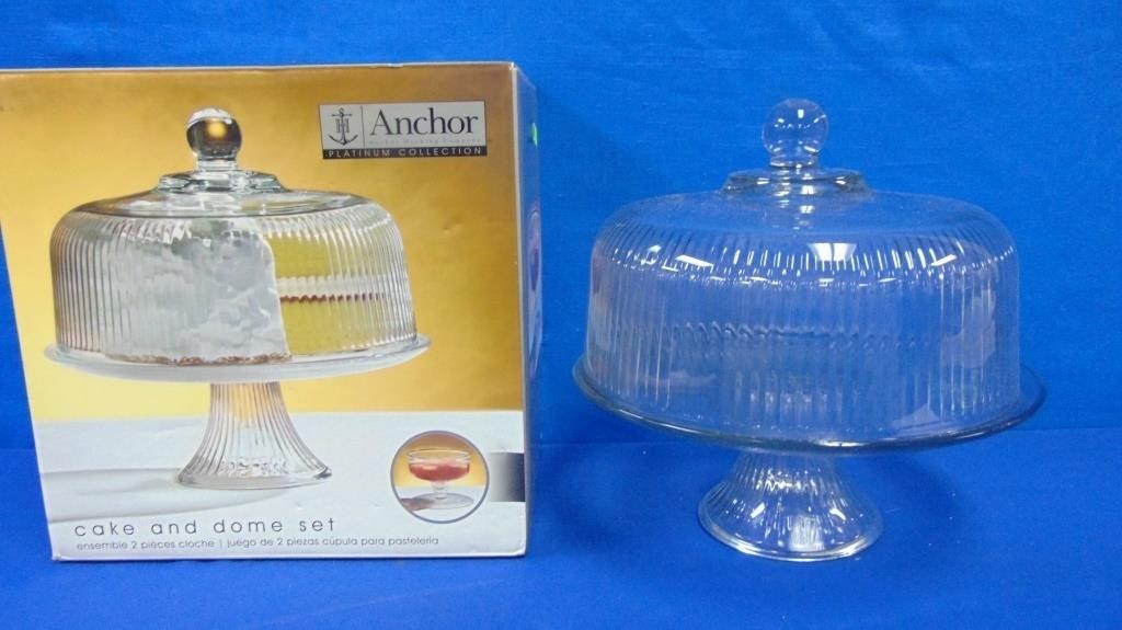 Anchor Hocking Glass & Cake Dome Set ( New )
