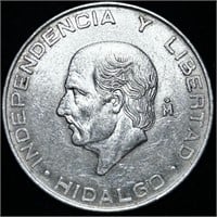 NEAR UNC 72% SILVER MEXICAN CINCO PESOS COIN