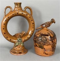 2 pieces of folk art redware by R. Anderson,