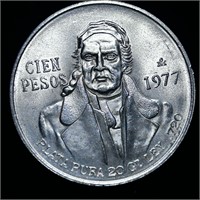 1977 UNCIRCULATED MEXICAN CIEN PESOS SILVER COIN