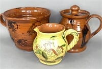 3 pieces folk art redware by Breininger Pottery