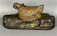 Early cast iron hen & chick mechanical bank ca.