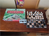 monopoly & marble chess board some pieces missing