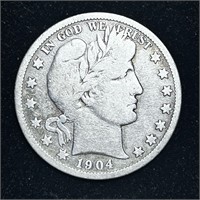 1904-S 90% SILVER BARBER 50C HALF DOLLAR COIN