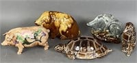 5 ceramic animal figural banks ca. 20th century;