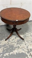 Mahogany Leather Top One Drawer Drum Table