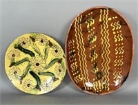 2 pieces of folk art redware by Breininger