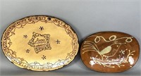 2 reproduction slipware redware loaf dishes ca.