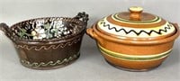 2 pieces of Turtle Creek Pottery folk art redware