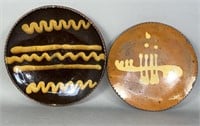 2 slipware folk art redware plates ca. 1996 &