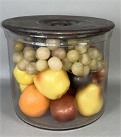Clear blown glass store jar with composite round
