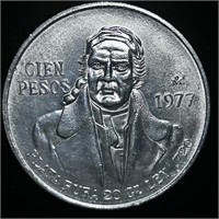 1977 MEXICAN SILVER CIEN PESOS 72% COIN