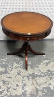 Mahogany One Drawer Leather Top Drum Table