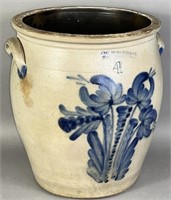 4 gallon cobalt decorated crock by Cowden &