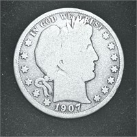 1907-O 90% SILVER BARBER HALF DOLLAR 50C COIN