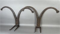 Matched pair of ram's horn barn door hinges ca.
