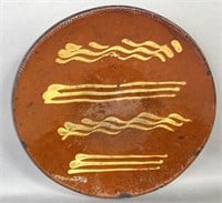PA slipware plate ca. 1860; four, three quill cup