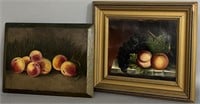 2 fruit paintings ca. 1900; one on canvas in a