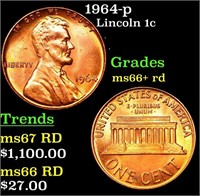 1964-p Lincoln Cent 1c Grades GEM++ RD