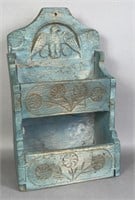 Folk art carved & painted two-tier wall pocket