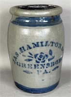 Cobalt decorated stoneware jar by James Hamilton