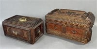 2 tramp art trinket boxes ca. 1880-1920; each
