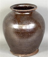 PA manganese glazed redware ovoid jar ca. 1845;