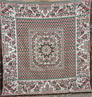 Red & green jacquard woven coverlet ca. 1850;