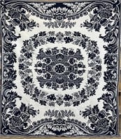 Blue & white double weave jacquard coverlet by