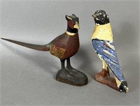 2 folk art carved & polychrome painted birds ca.