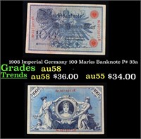 1908 Imperial Germany 100 Marks Banknote P# 33a Gr