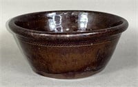 PA redware bowl ca. 1880; with rolled rim, taper